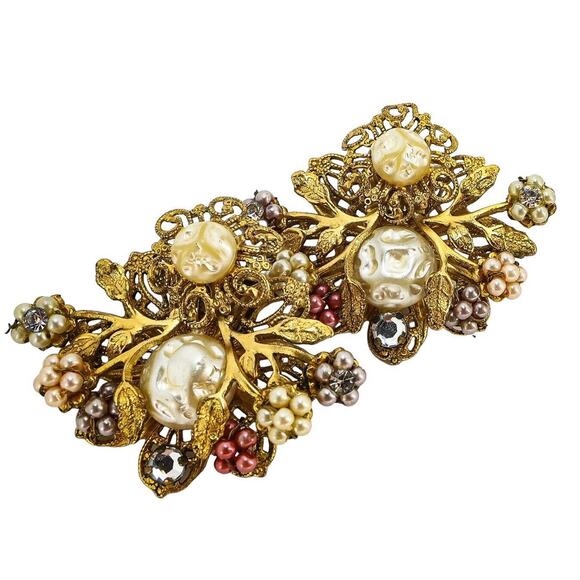 Unbranded Jewelry - Vintage Filigree Back Large Beaded Clip On Earrings Ornate Intricate Busy